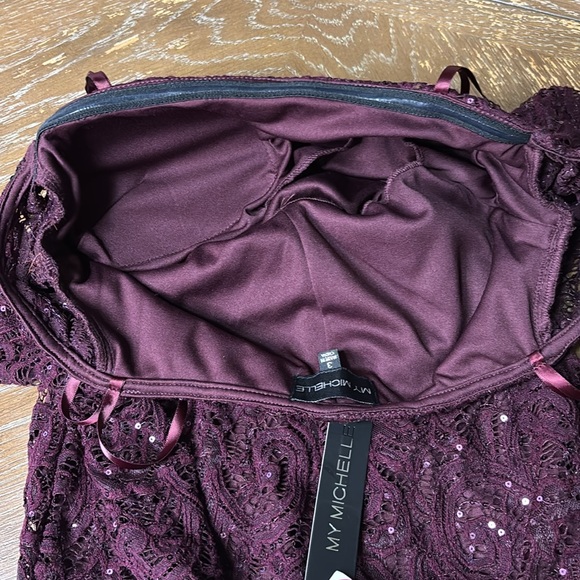 MY MICHELLE Strapless long sleeves Sequins Burgundy mini Dress - Picture 9 of 15